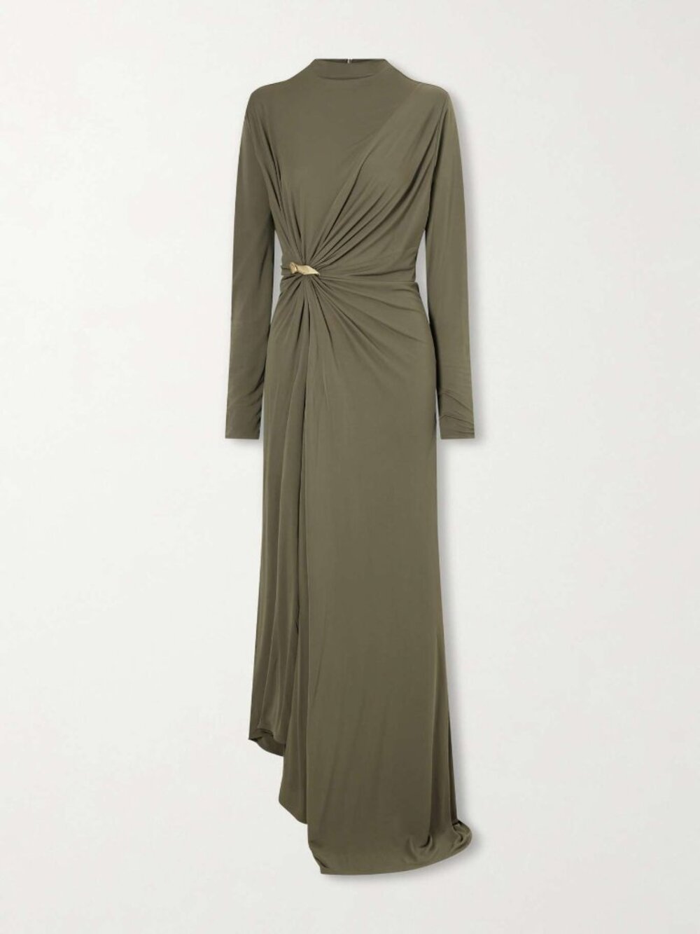 BOTTEGA VENETA Asymmetric embellished gathered khaki maxi dress size IT 42/ US - Picture 4 of 16